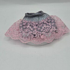 Genuine Barbie Fashion Doll Skirt With Pink Lace Overlay & Gray Base